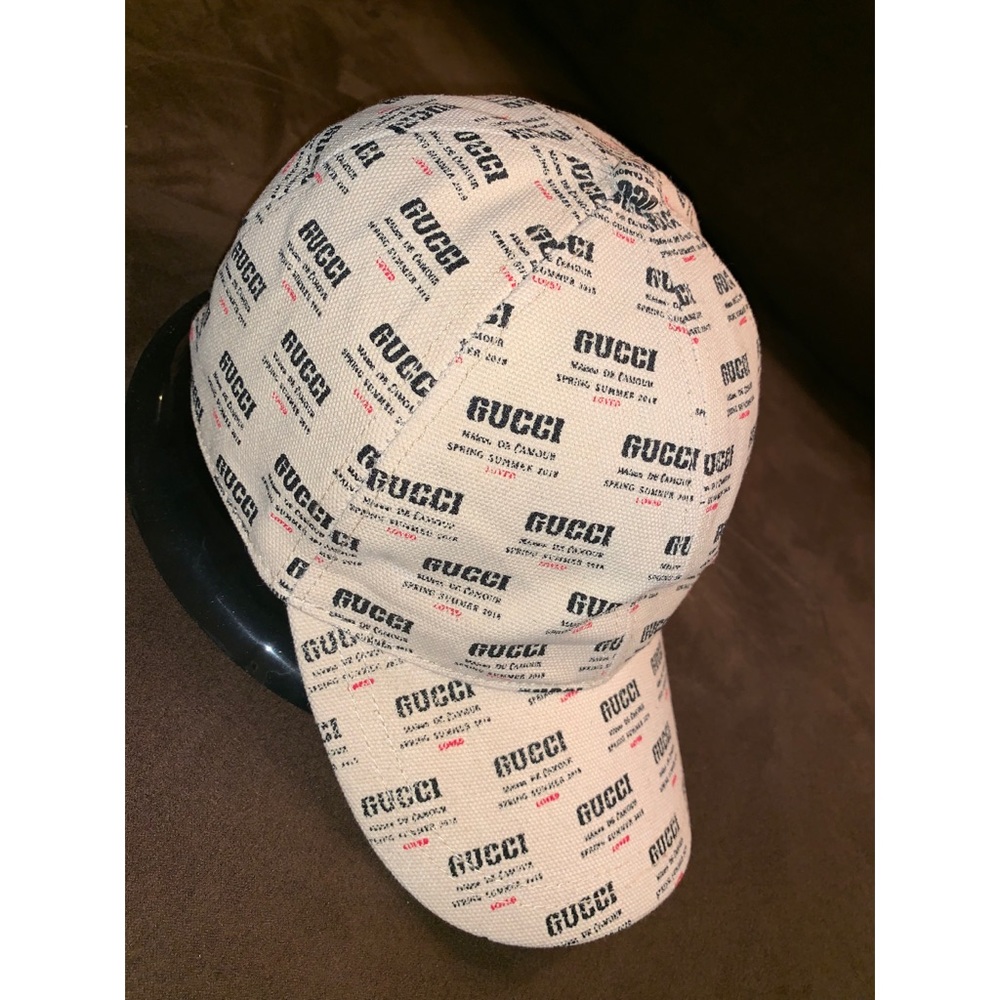 Gucci Ivory Invite Print Baseball Cap